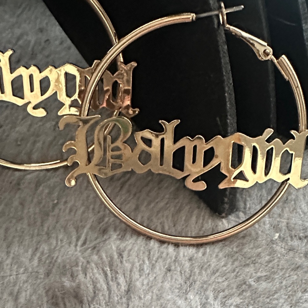Babygirl Scroll Font Gold-tone Hoops